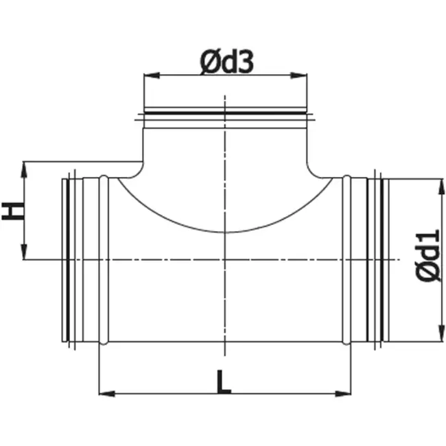 Trójnik Ø 125 mm z króćcem Ø 125 mm do przewodu spiralnego (90°)