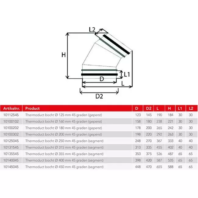 Thermoduct 13 mm średnica kolanka 315 mm izolacja 45 stopni