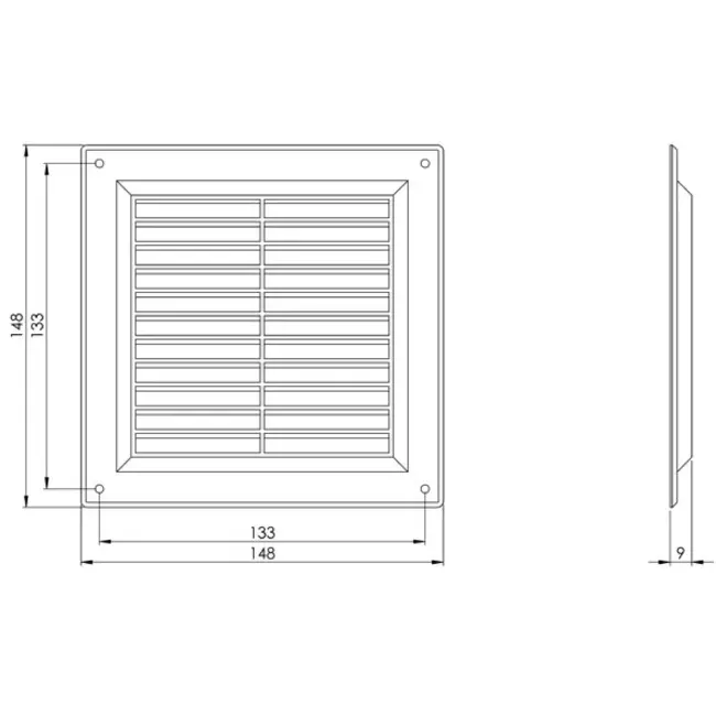 Kratka wentylacyjna plastikowa kwadratowa 150x150 mm brązowa - VR1550B