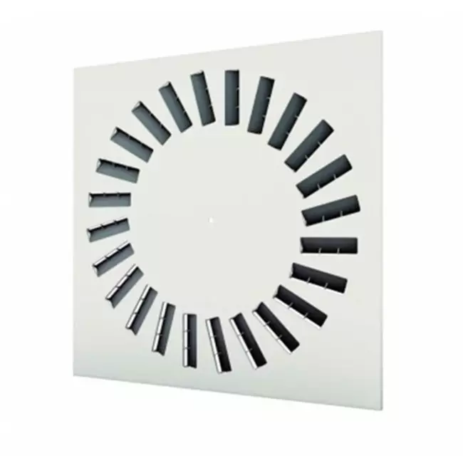 Regulowany kwadratowy nawiewnik wirowy 600 x 600 z 24 łopatkami – kolor mieszany RAL 9010