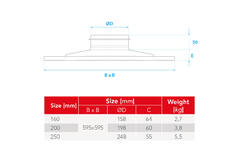 Nawiewnik sufitowy stalowy okrągły do nawiewu i wywiewu 595x595 mm - 200 mm - RAL 9016