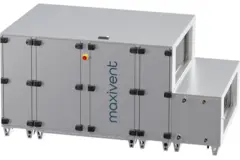 Centrale wentylacyjne Maxivent WTW z wymiennikiem przeciwprądowym o wydajności 4200 m³/h, z baterią ciepłej wody i baterią zimnej wody, poziome, po lewej stronie – PHE 4200 H WKJL T 01