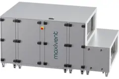 Centrale wentylacyjne Maxivent WTW z wymiennikiem przeciwprądowym o wydajności 7600 m³/h, z baterią ciepłej wody i baterią zimnej wody, poziome, po lewej stronie – PHE 7600 H WKJL T 02