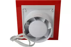 Air Roxy wyciągowy wentylator łazienkowy ze średnicą przyłącza 100 mm z przełącznikiem sznurkowym i wtyczką - panel przedni z czerwonego plastiku